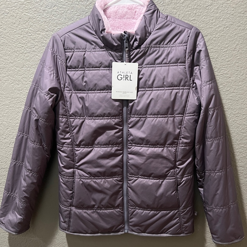 NWT Athleta Girl Purple/Lavender  Puffer/ Fuzzy Jacket XXL 16